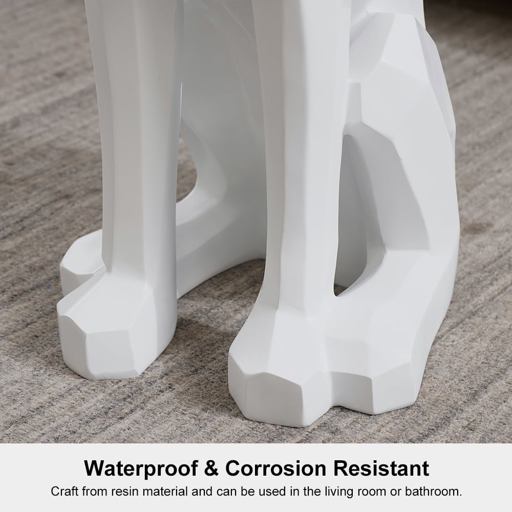 Modern White Resin Dog Sculpture Cute End Side Table with Metal Storage Tray Tissue Box - 