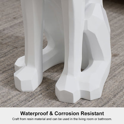 Modern White Resin Dog Sculpture Cute End Side Table with Metal Storage Tray Tissue Box - 