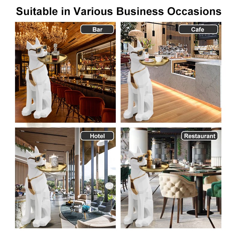 Modern White Resin Dog Sculpture Cute End Side Table with Metal Storage Tray Tissue Box - 