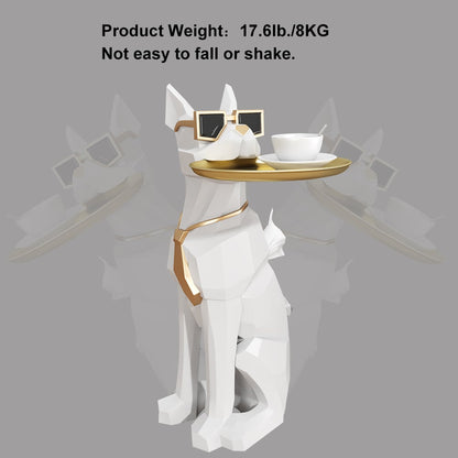 Modern White Resin Dog Sculpture Cute End Side Table with Metal Storage Tray Tissue Box - 