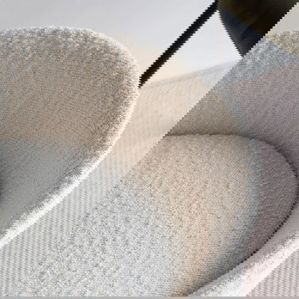 Modern White Round Lamb Wool Vanity Stool with Backrest - 