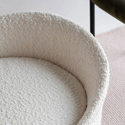 Modern White Round Lamb Wool Vanity Stool with Backrest - 
