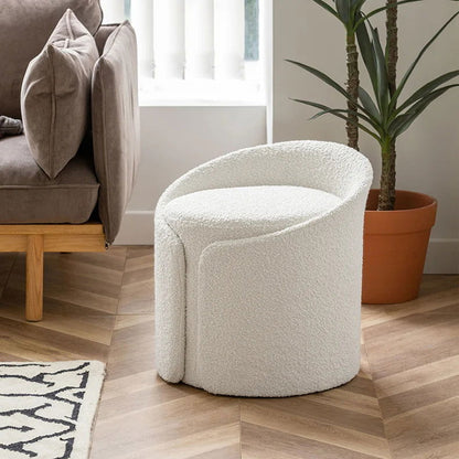Modern White Round Lamb Wool Vanity Stool with Backrest - 
