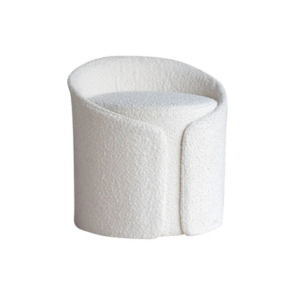Modern White Round Lamb Wool Vanity Stool with Backrest - 