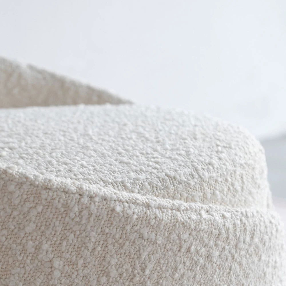 Modern White Round Lamb Wool Vanity Stool with Backrest - 
