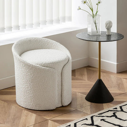 Modern White Round Lamb Wool Vanity Stool with Backrest - 