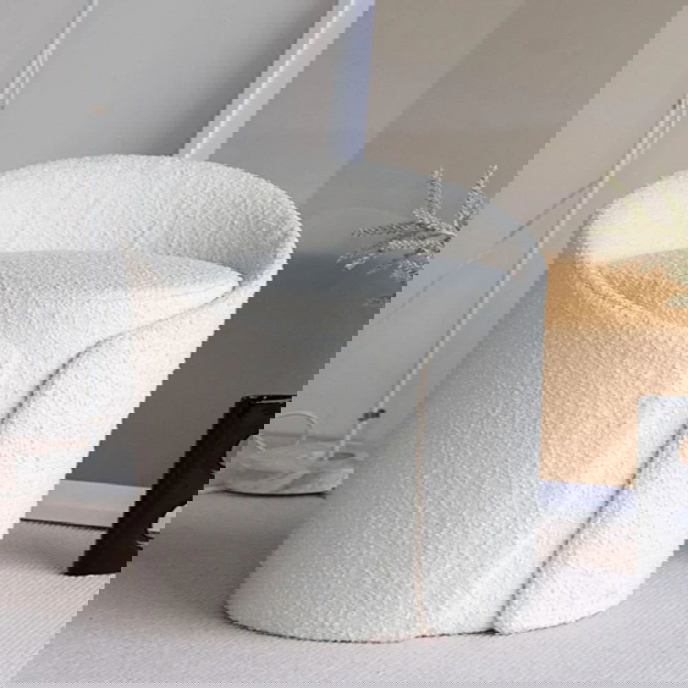 Modern White Round Lamb Wool Vanity Stool with Backrest - 