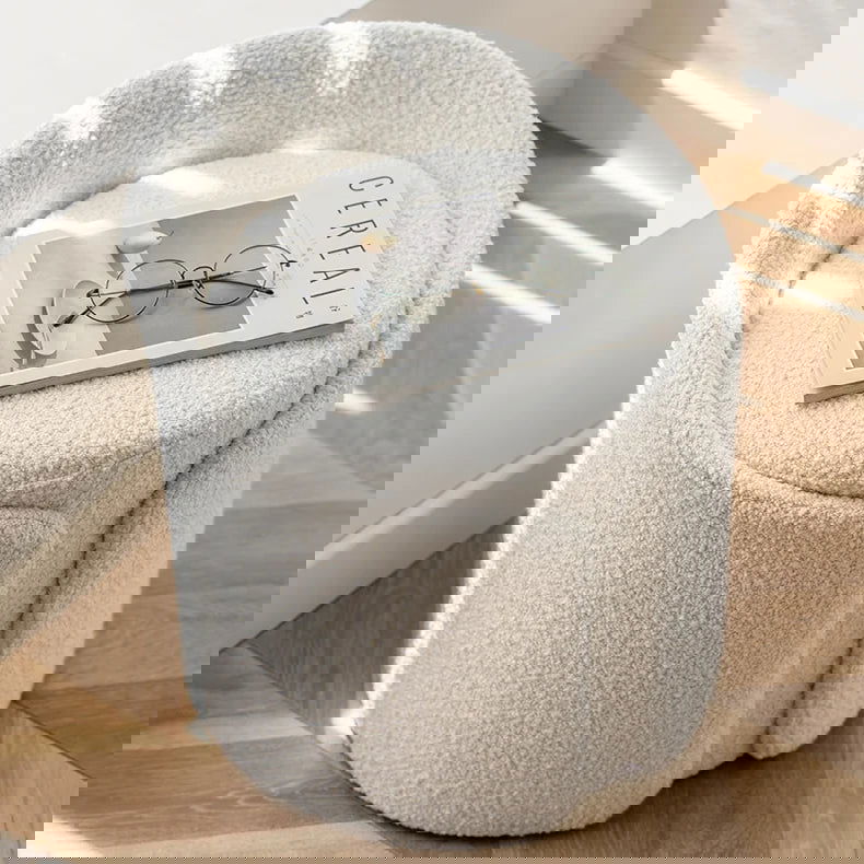 Modern White Round Lamb Wool Vanity Stool with Backrest - 