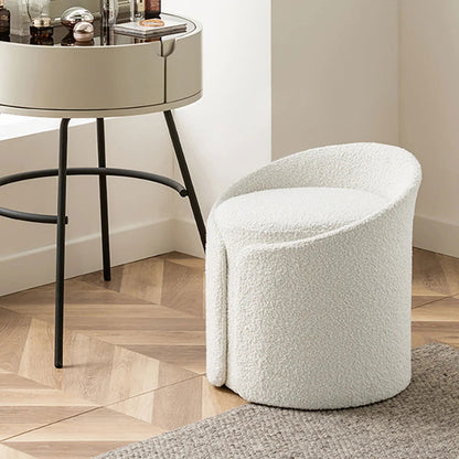 Modern White Round Lamb Wool Vanity Stool with Backrest - Homary