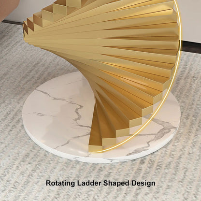 Modern White Round Metal Side Table with Faux Marble Tabletop End Table - 