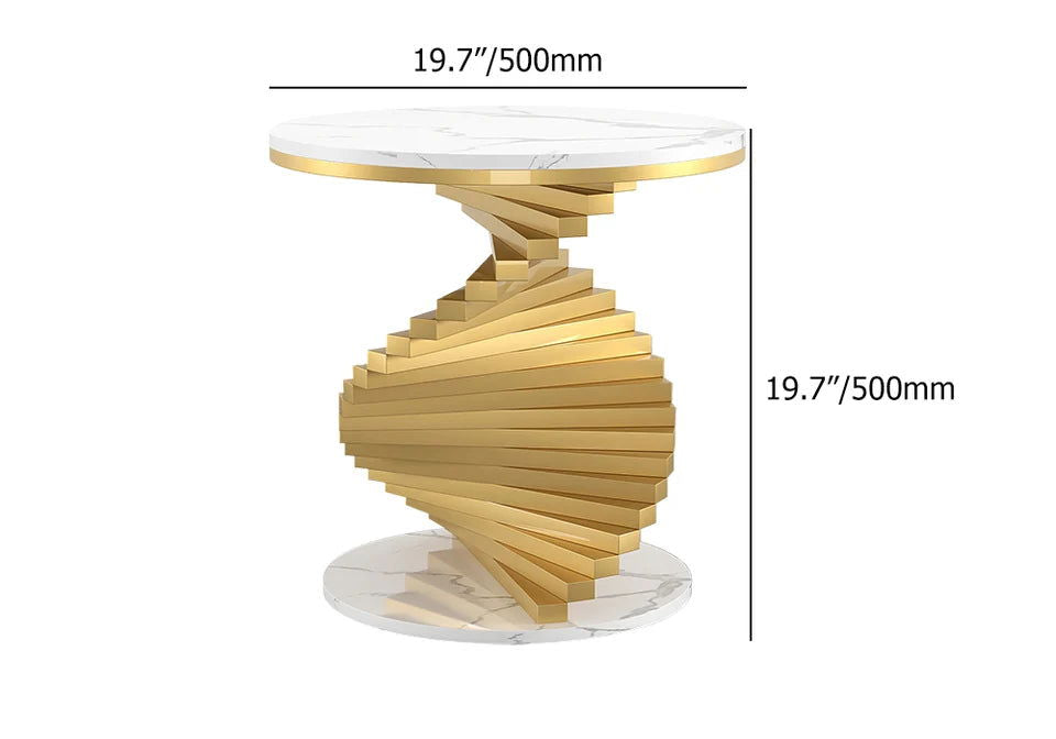 Modern White Round Metal Side Table with Faux Marble Tabletop End Table - 