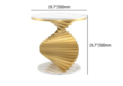 Modern White Round Metal Side Table with Faux Marble Tabletop End Table - 