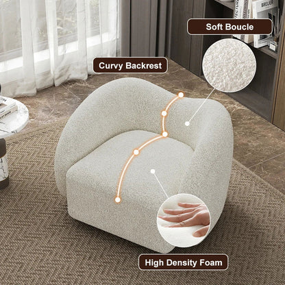 Modern White Swivel Accent Chair Cloud Boucle Lounge Chair - 