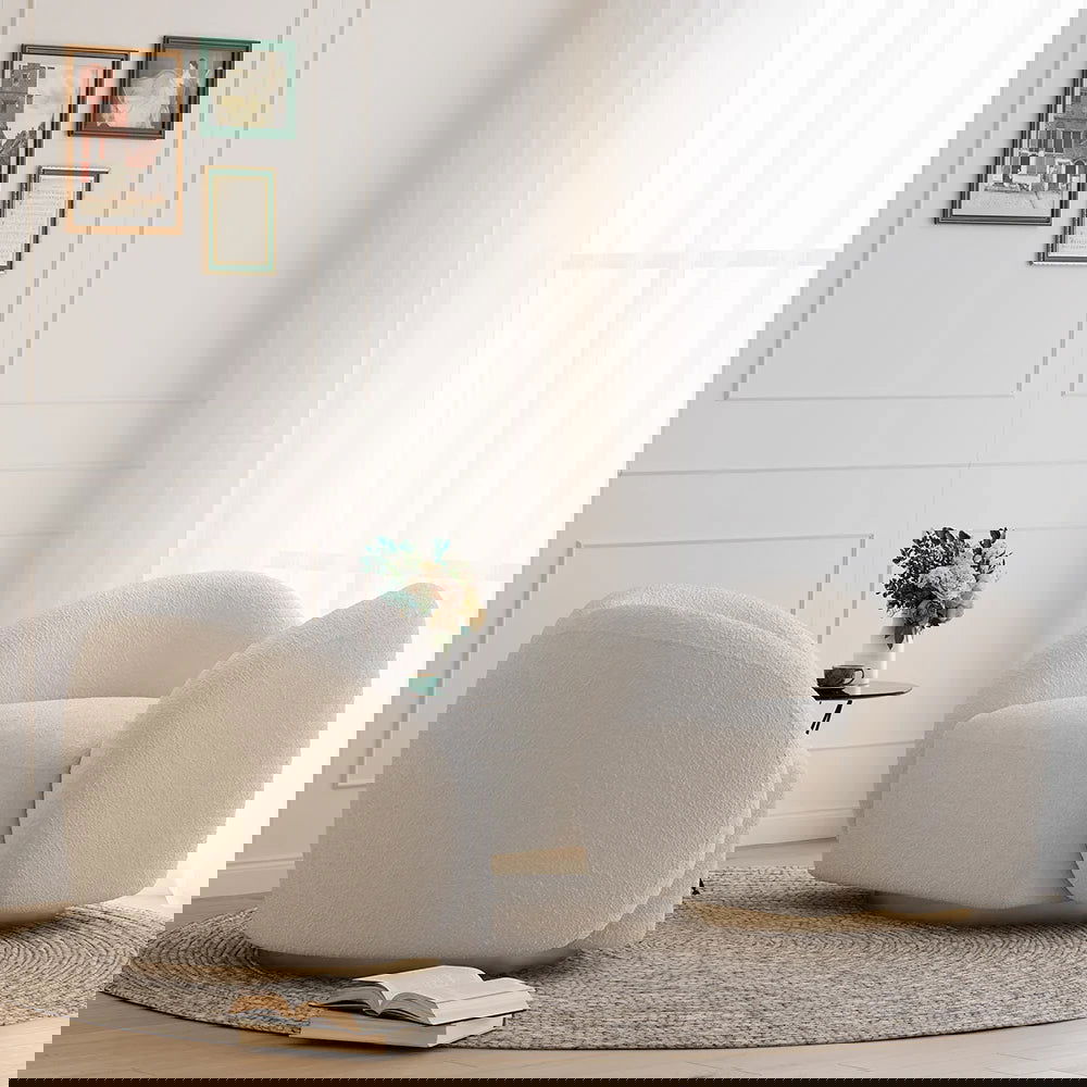 Modern White Swivel Accent Chair Cloud Boucle Lounge Chair - 