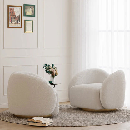 Modern White Swivel Accent Chair Cloud Boucle Lounge Chair - 
