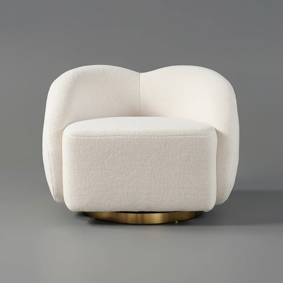 Modern White Swivel Accent Chair Cloud Boucle Lounge Chair - 