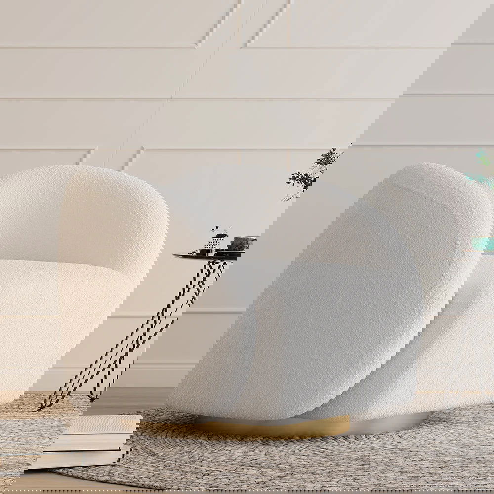 Modern White Swivel Accent Chair Cloud Boucle Lounge Chair - 