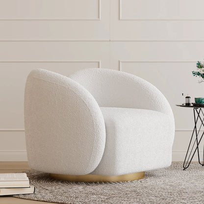 Modern White Swivel Accent Chair Cloud Boucle Lounge Chair - 