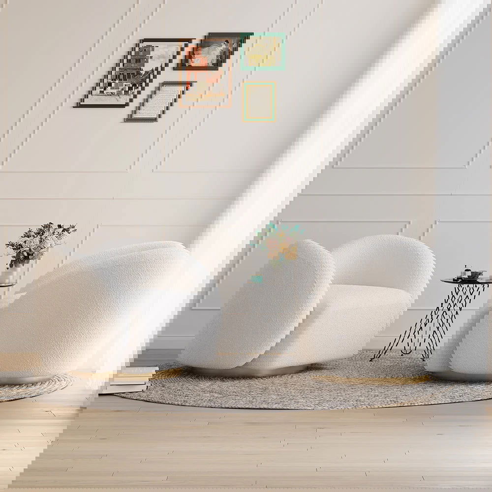 Modern White Swivel Accent Chair Cloud Boucle Lounge Chair - 