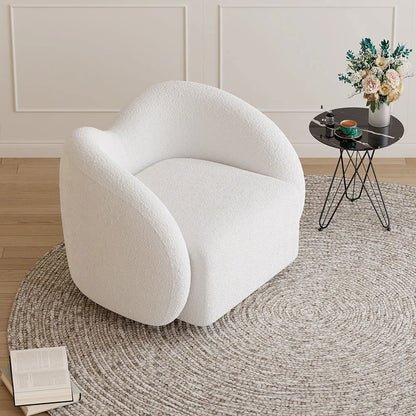 Modern White Swivel Accent Chair Cloud Boucle Lounge Chair - Homary