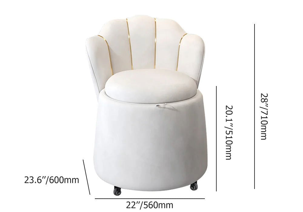 Modern White Swivel Velvet Vanity Stool Petal Back Makeup Accent Chair - 