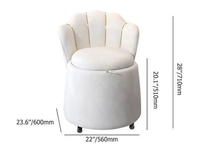 Modern White Swivel Velvet Vanity Stool Petal Back Makeup Accent Chair - 