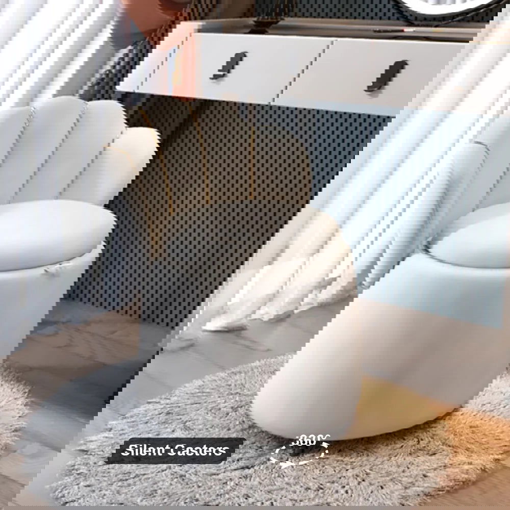 Modern White Swivel Velvet Vanity Stool Petal Back Makeup Accent Chair - 