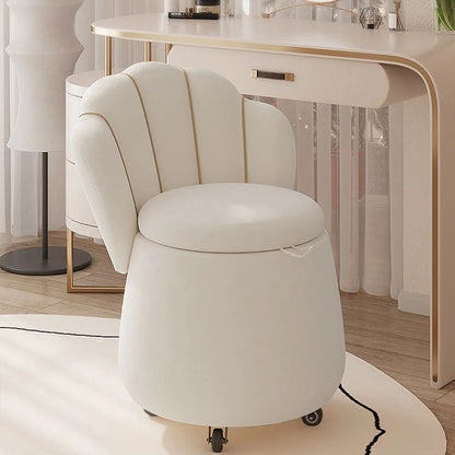 Modern White Swivel Velvet Vanity Stool Petal Back Makeup Accent Chair - 