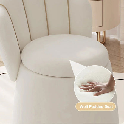 Modern White Swivel Velvet Vanity Stool Petal Back Makeup Accent Chair - 