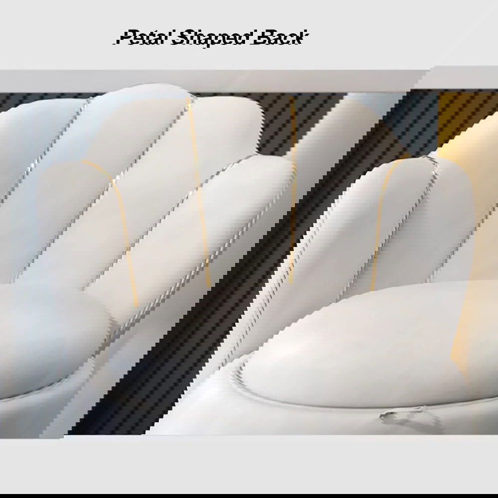 Modern White Swivel Velvet Vanity Stool Petal Back Makeup Accent Chair - 