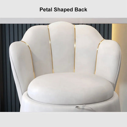 Modern White Swivel Velvet Vanity Stool Petal Back Makeup Accent Chair - 