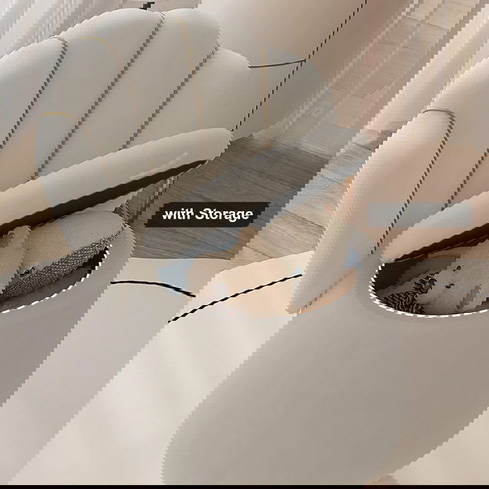 Modern White Swivel Velvet Vanity Stool Petal Back Makeup Accent Chair - Homary