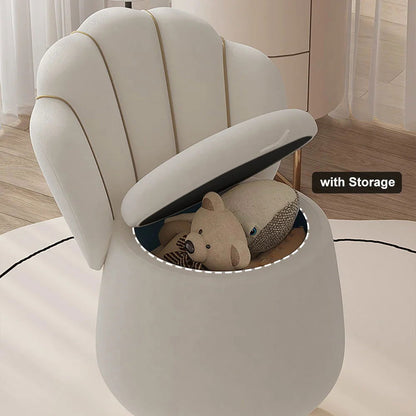 Modern White Swivel Velvet Vanity Stool Petal Back Makeup Accent Chair - Homary