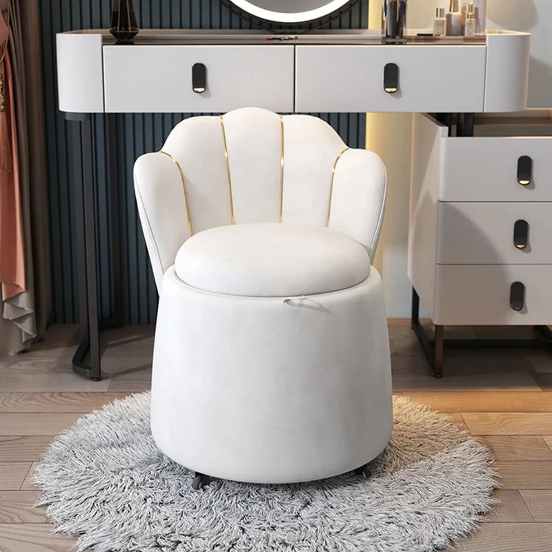 Modern White Swivel Velvet Vanity Stool Petal Back Makeup Accent Chair - Homary