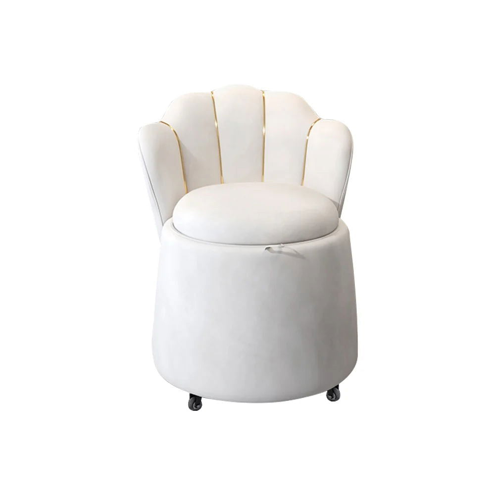 Modern White Swivel Velvet Vanity Stool Petal Back Makeup Accent Chair - Homary