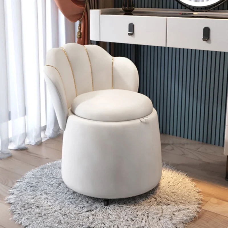 Modern White Swivel Velvet Vanity Stool Petal Back Makeup Accent Chair - Homary