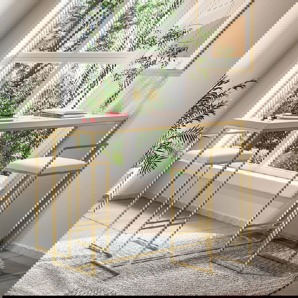 Modern White Velvet Counter Stool (Set of 2) with Back & Footrest - 