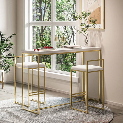 Modern White Velvet Counter Stool (Set of 2) with Back & Footrest - 