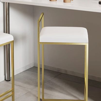 Modern White Velvet Counter Stool (Set of 2) with Back & Footrest - 