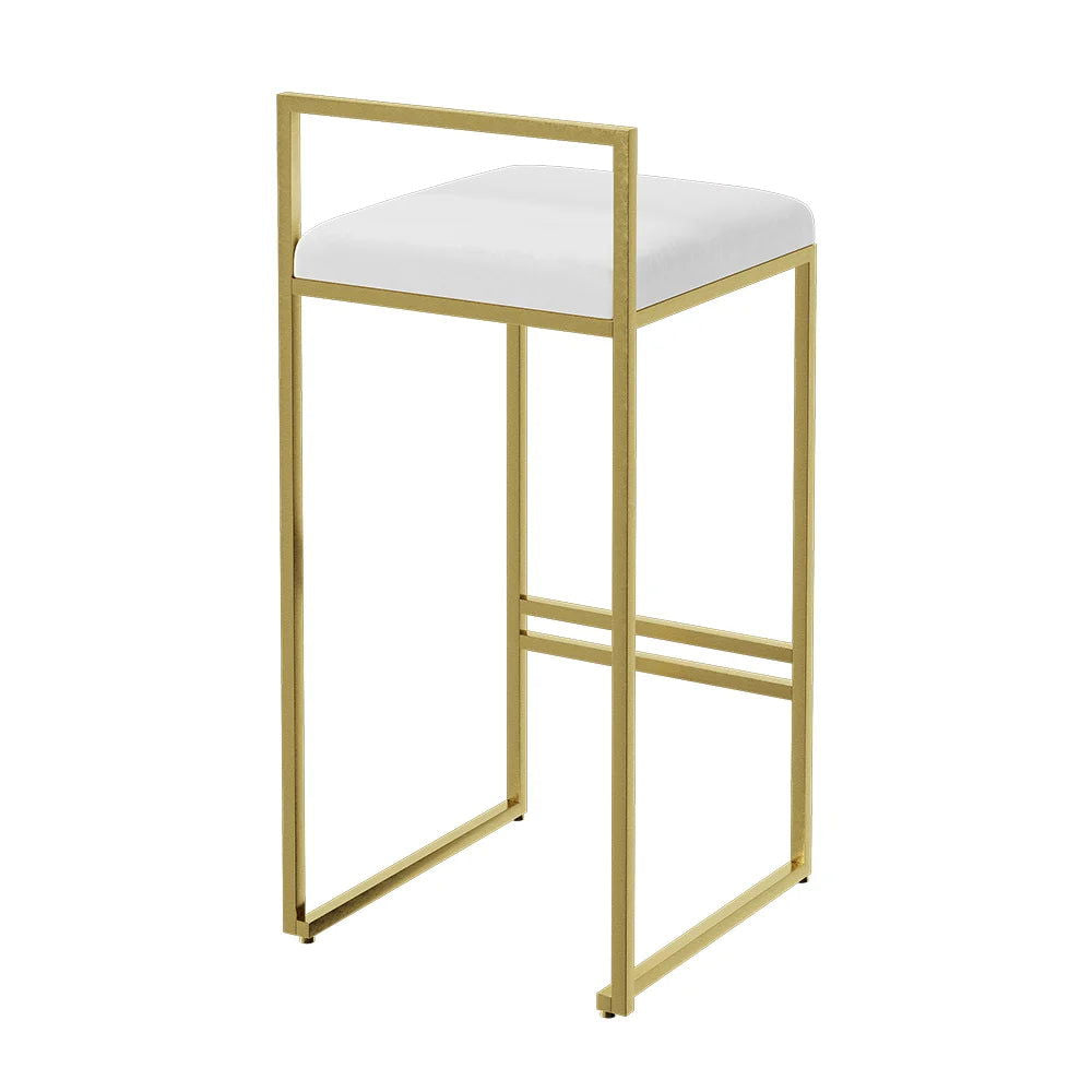 Modern White Velvet Counter Stool (Set of 2) with Back & Footrest - 