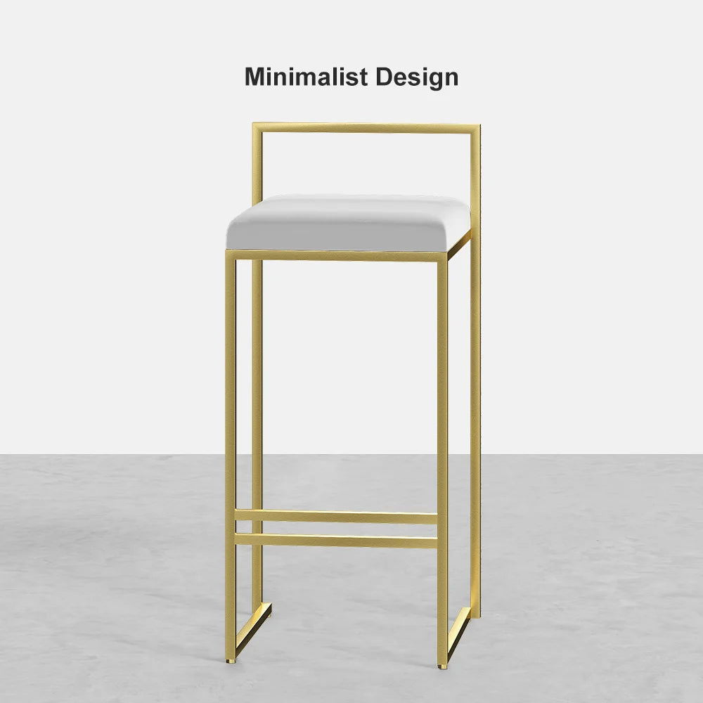 Modern White Velvet Counter Stool (Set of 2) with Back & Footrest - 