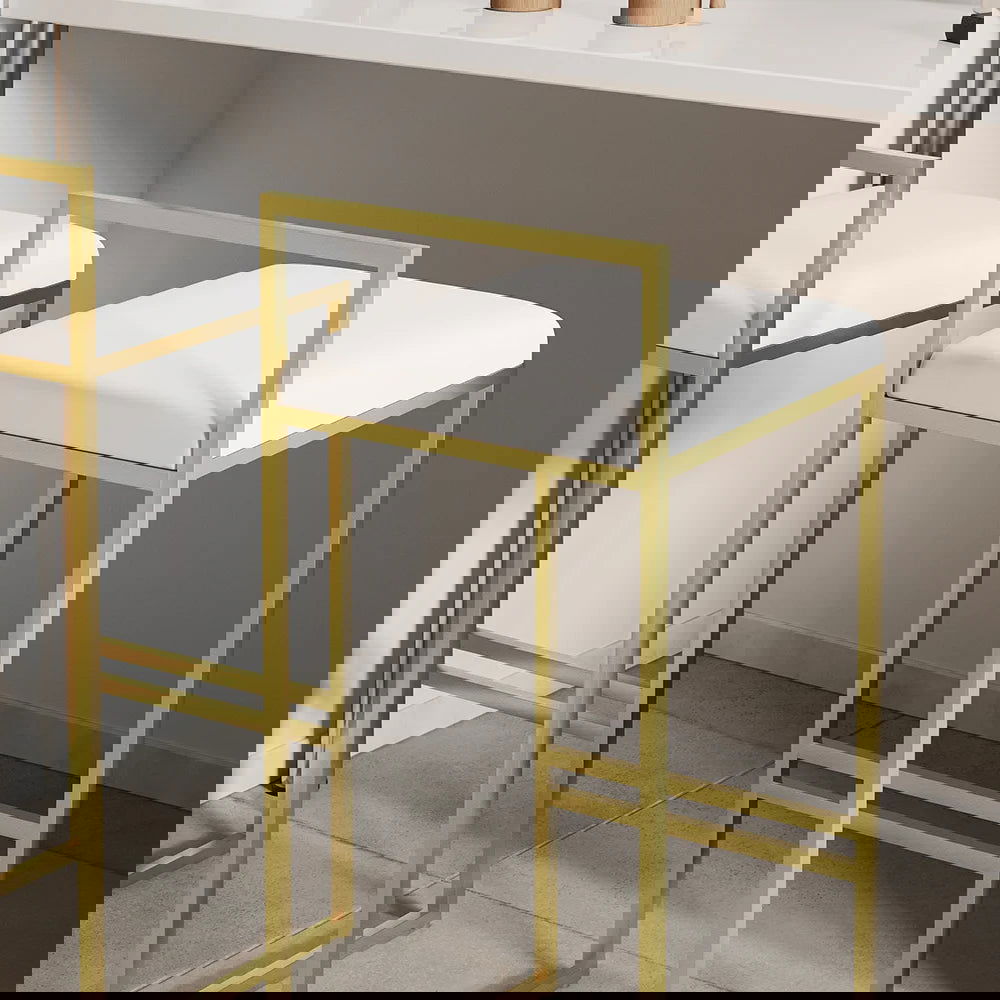 Modern White Velvet Counter Stool (Set of 2) with Back & Footrest - 