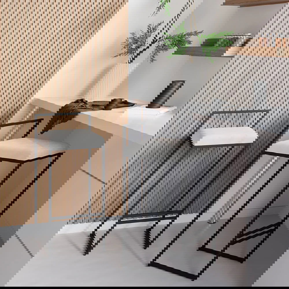 Modern White Velvet Counter Stool Set of 2 with Back & Footrest - Homary