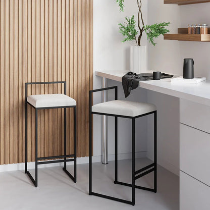 Modern White Velvet Counter Stool Set of 2 with Back & Footrest - Homary