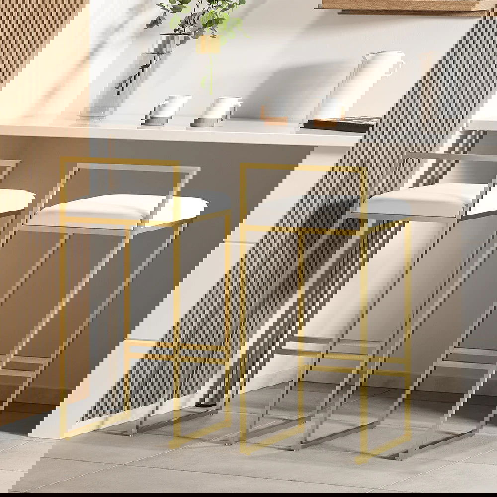 Modern White Velvet Counter Stool (Set of 2) with Back & Footrest - Homary