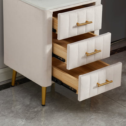 Modern White Velvet Makeup Vanity Expandable Dressing Table with Cabinet & Chair - 