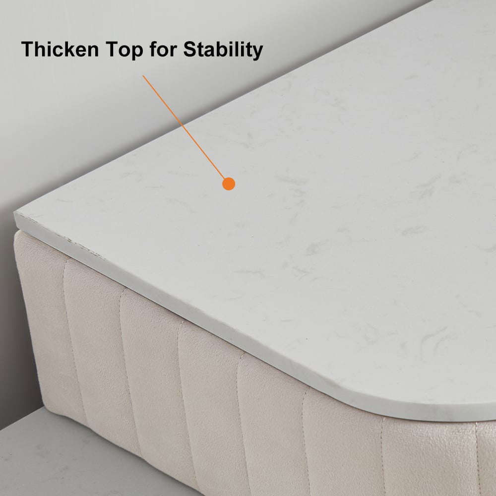 Modern White Velvet Makeup Vanity Expandable Dressing Table with Cabinet & Chair - 