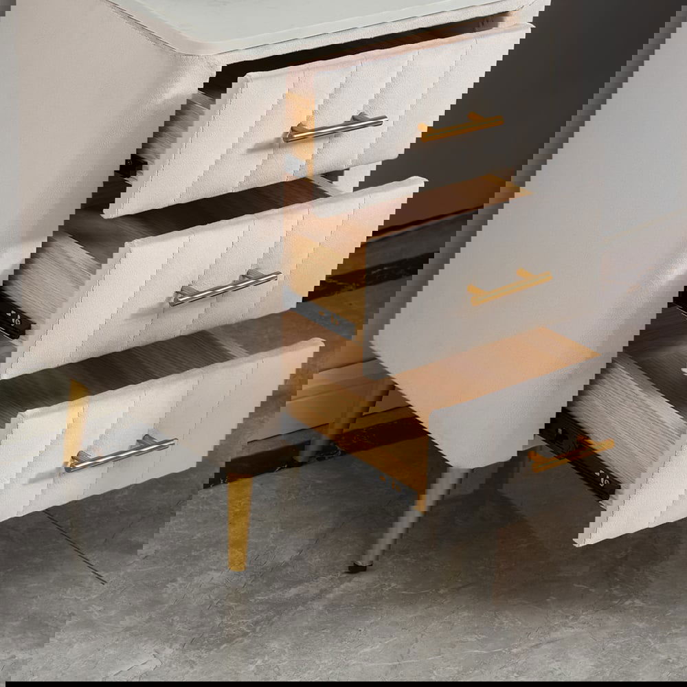 Modern White Velvet Makeup Vanity Table Expandable Dressing Table with Cabinet - 