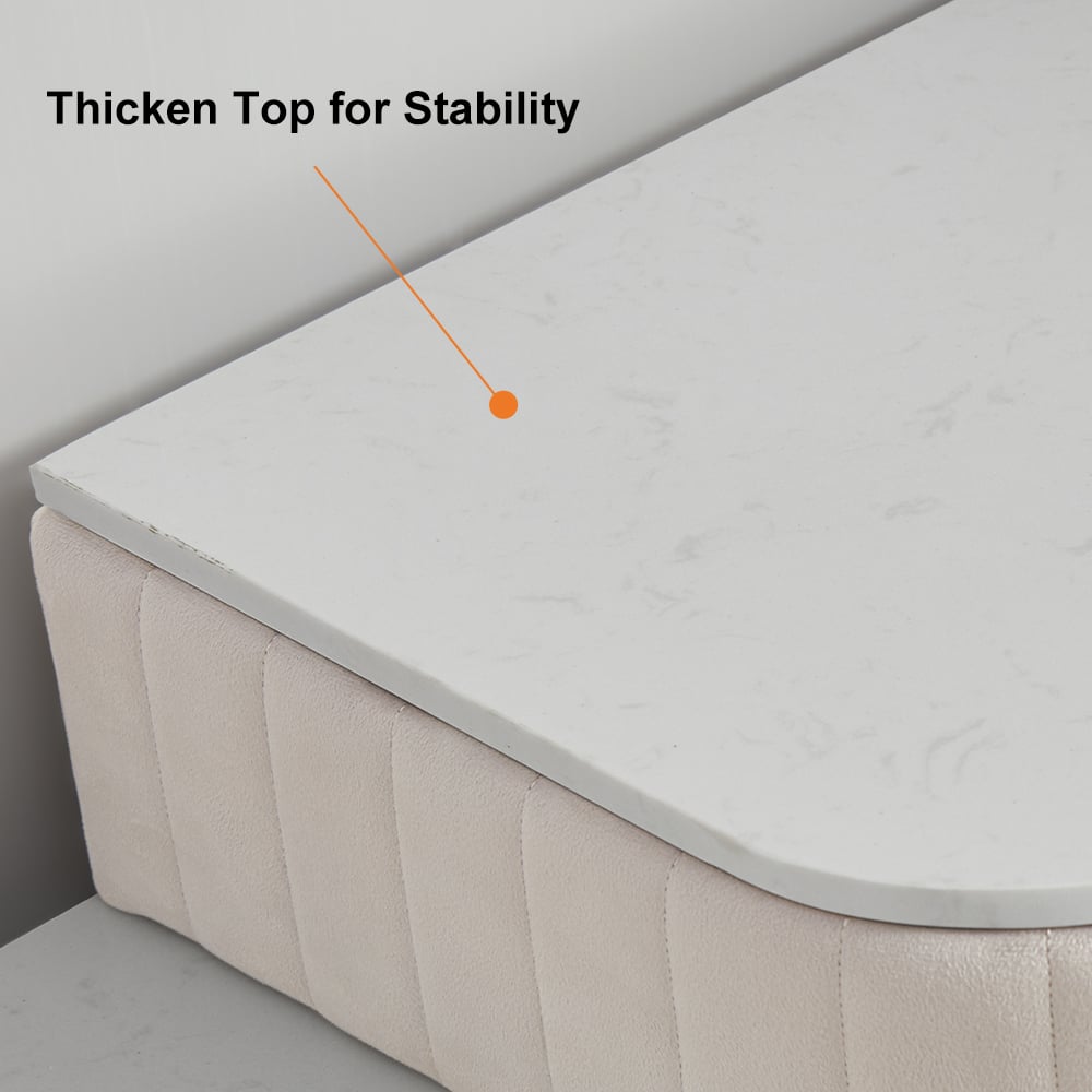 Modern White Velvet Makeup Vanity Table Expandable Dressing Table with Cabinet - 