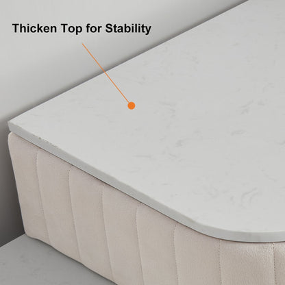 Modern White Velvet Makeup Vanity Table Expandable Dressing Table with Cabinet - 